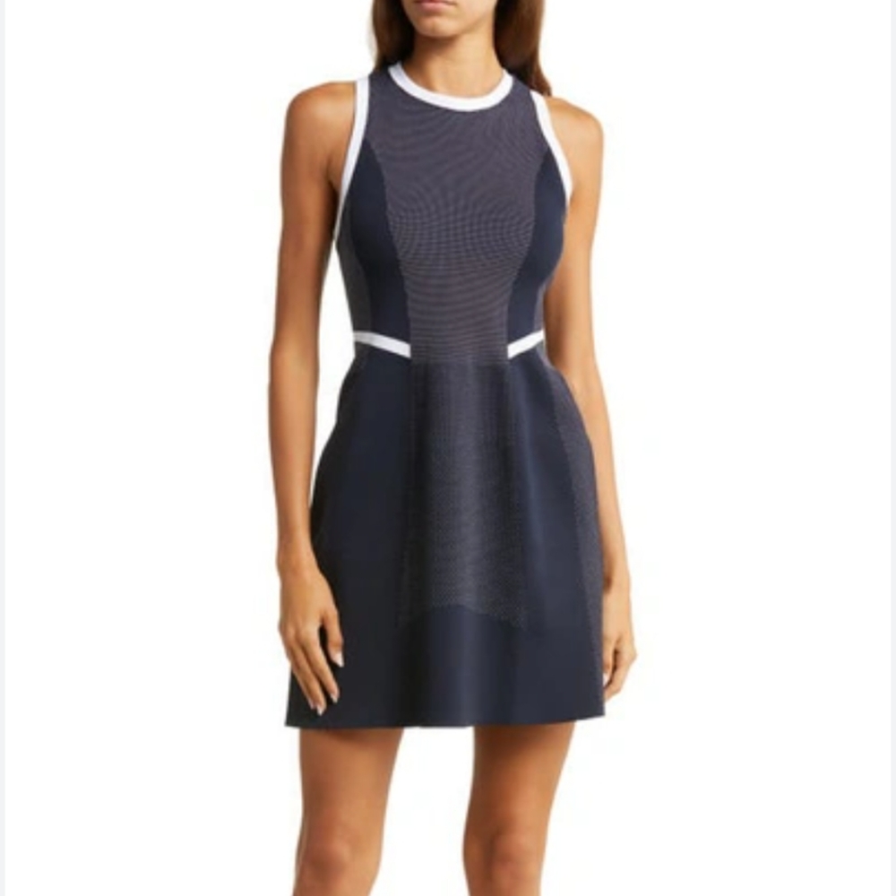 Sweaty Betty Navy and White Racerback Fit-and-Flare Mini Dress